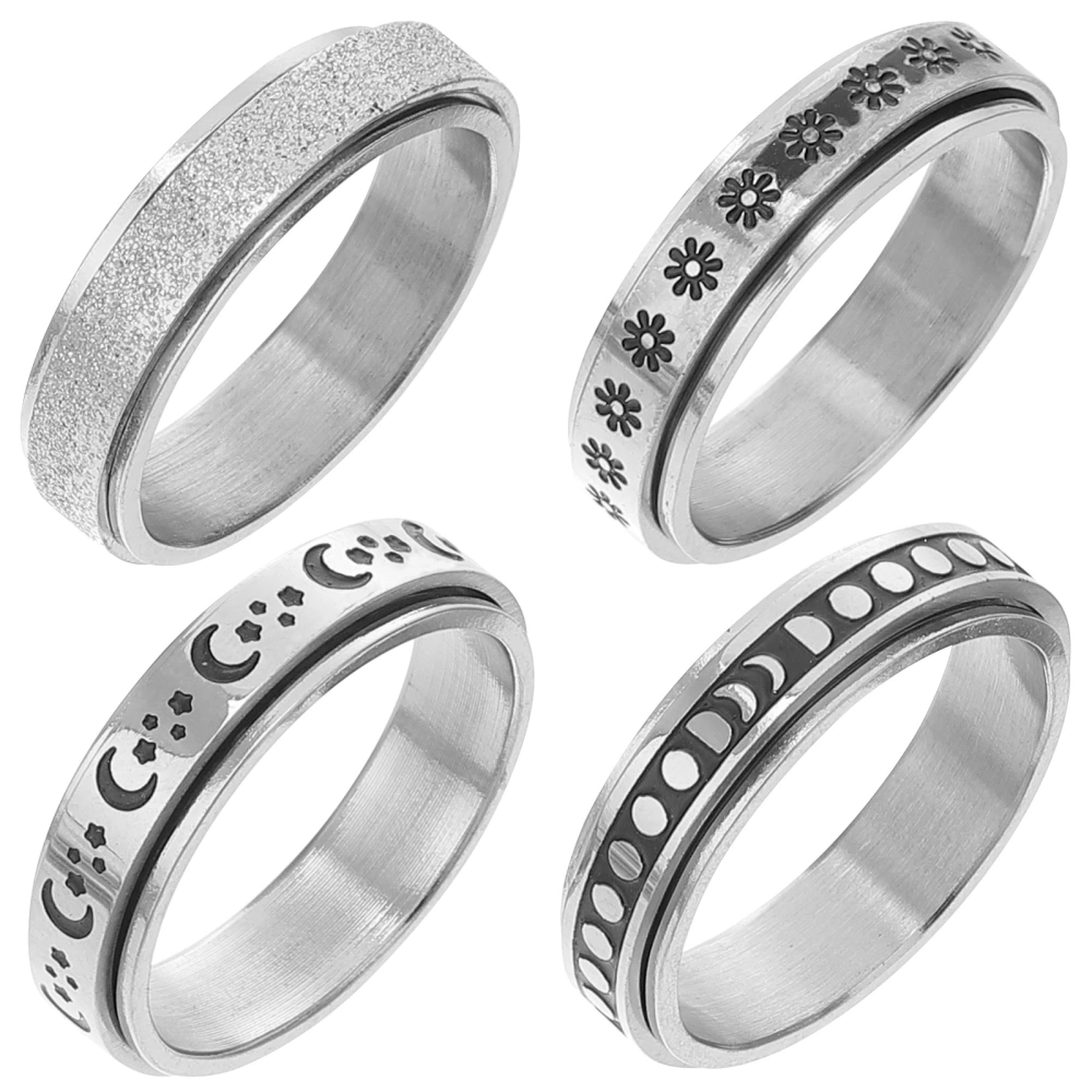 4Pcs Fidget Rings Stars Moon Rings Rotatable Rings Anniversary Birthday Gift