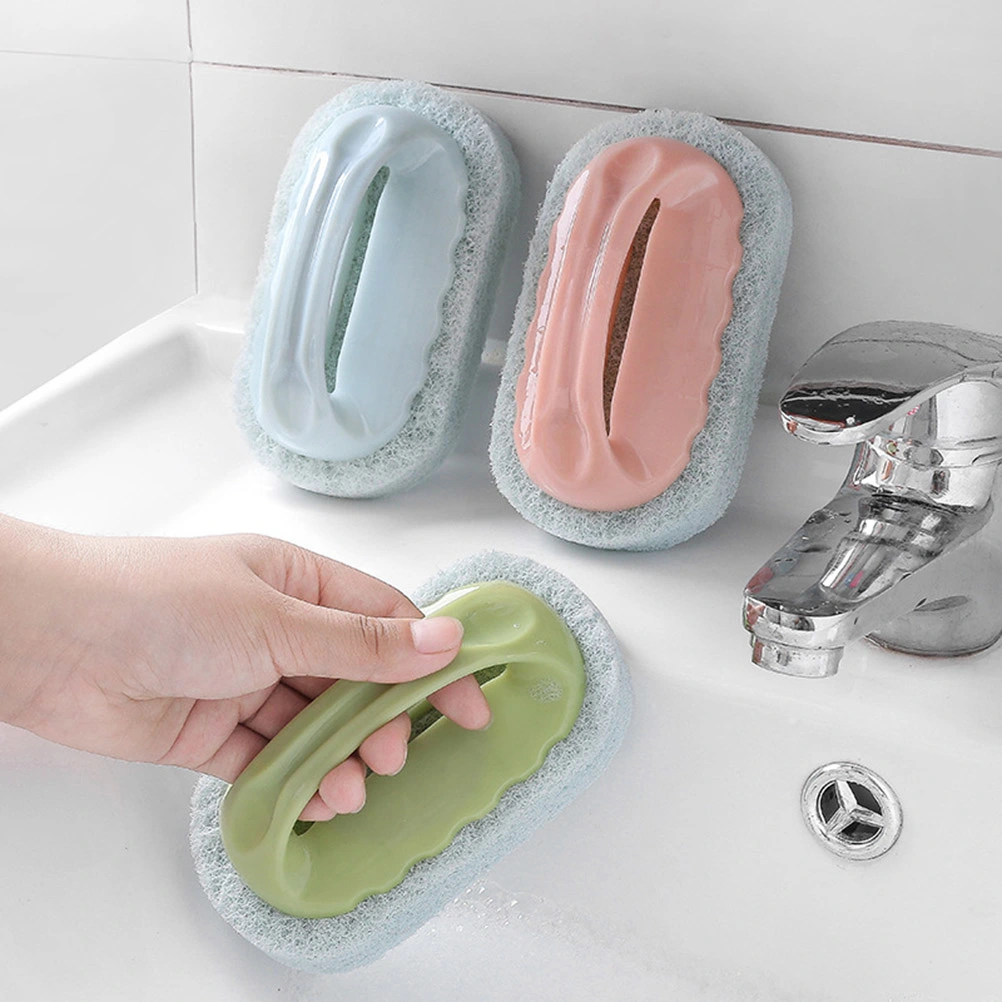 Household Handle Cleaning Brush Kitchen Sponge Bathtub Pool Scrub Brush Dish Washing Brush (Blue)