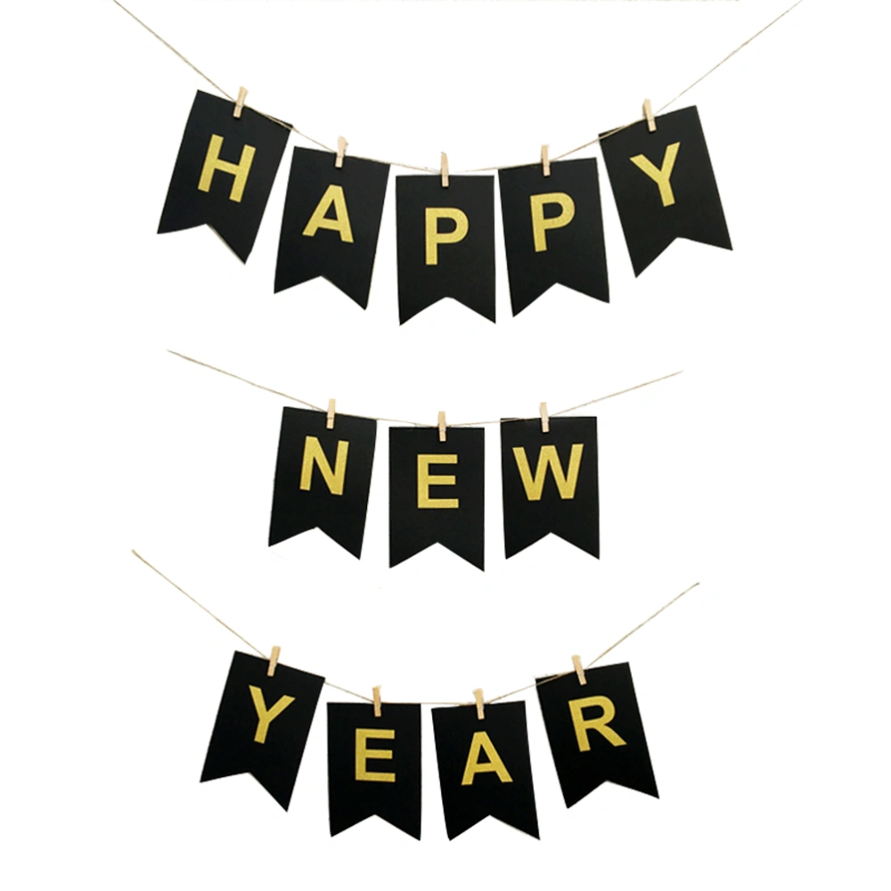 Happy New Year Pennant Party Banner with String Hanging Paper Decorations for Christmas Party