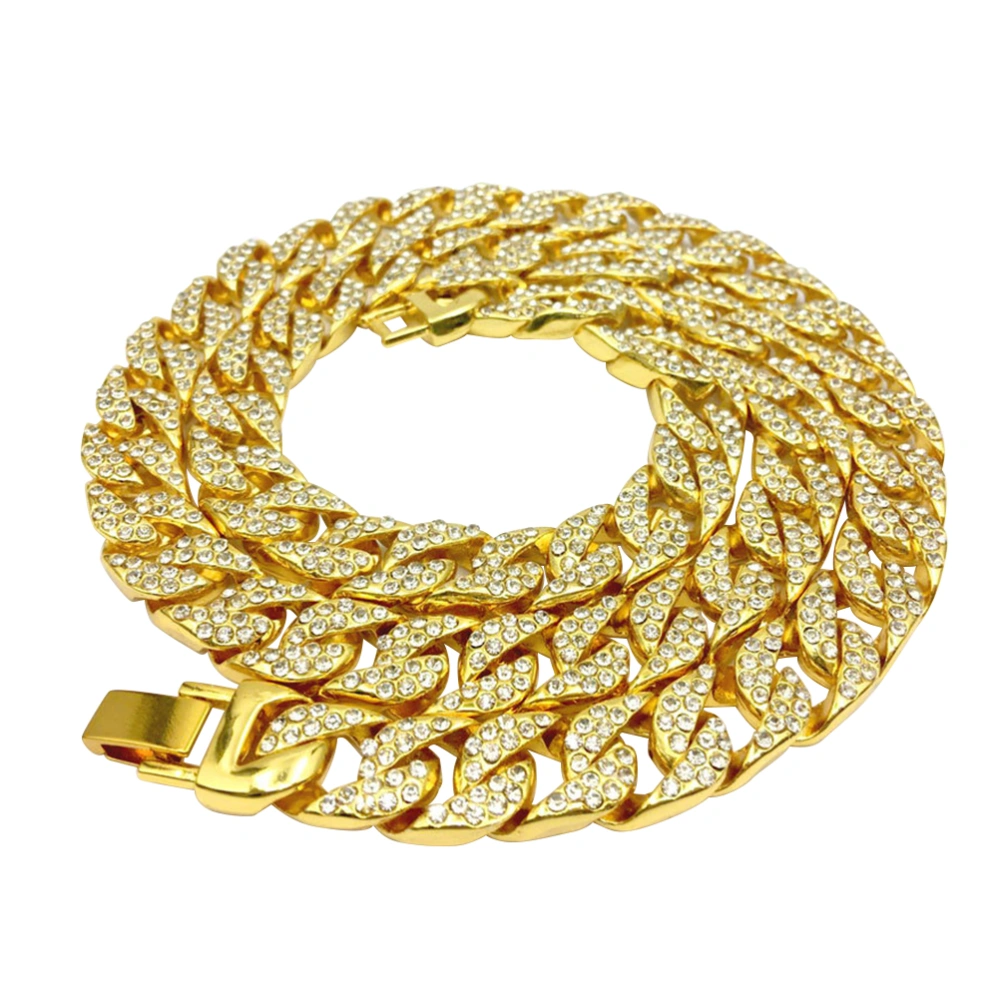 Unisex Women And Mens Necklace Hip Hop Fashion Jewelry Accessory Cuban Gold Link Chain Pendant With Crystal Rhinestones