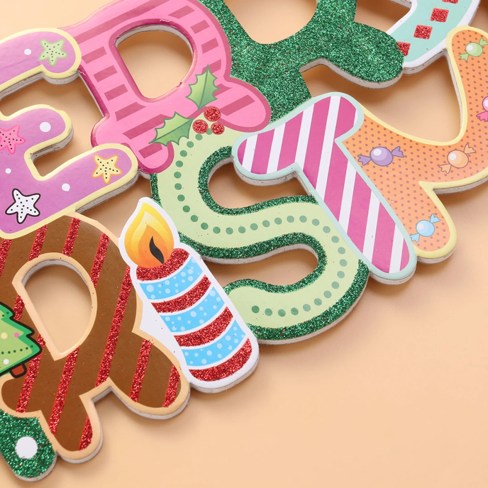 42cm Christmas Letters Pendant Hanging Board Cartoon Xmas Pendant Wall Door Decor for Home Hotel Shop Restaurant (Green Size M)