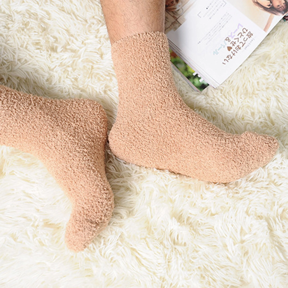 1 Pair of Men Coral Fleece Ankle Socks Warm Thick Floor Socks Fluffy Sleep Bed Socks (Khaki)