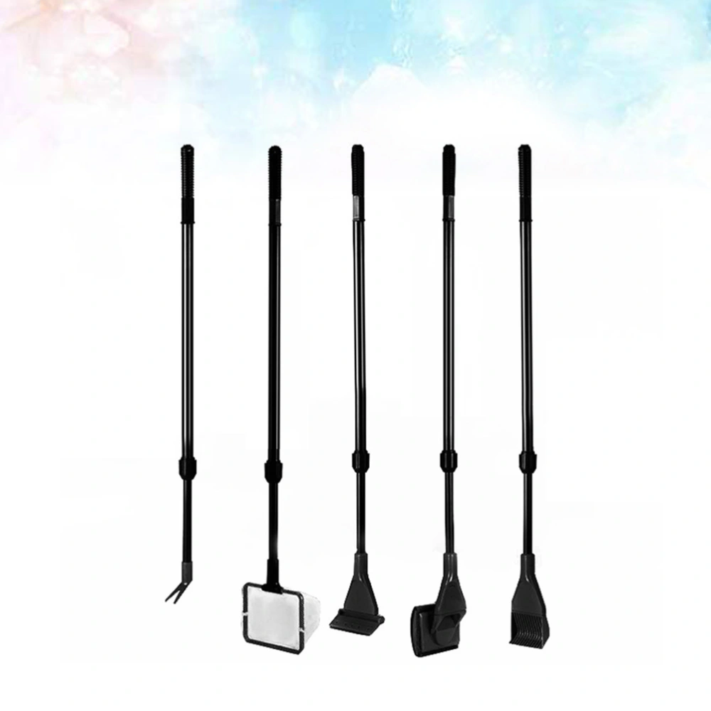 Five-in One Complete Aquarium Fish Tank Brush Cleaning Kit Fish Net Rake Scraper Clip (Black)