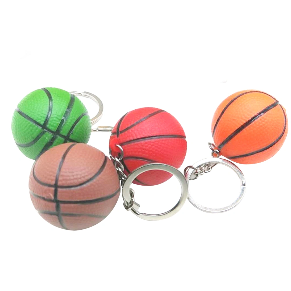 4pcs Artificial Basketball Keychain Creative Key Rings Souvenir Pendant (Red, Orange, Green, Coffee)