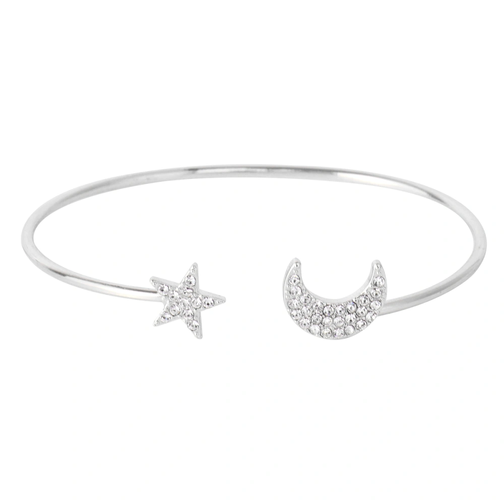 Moon Bracelet Rhinestone Opening Beautiful Stars Adjustable Fashionable Shining Bracelet for Woman (Silver)