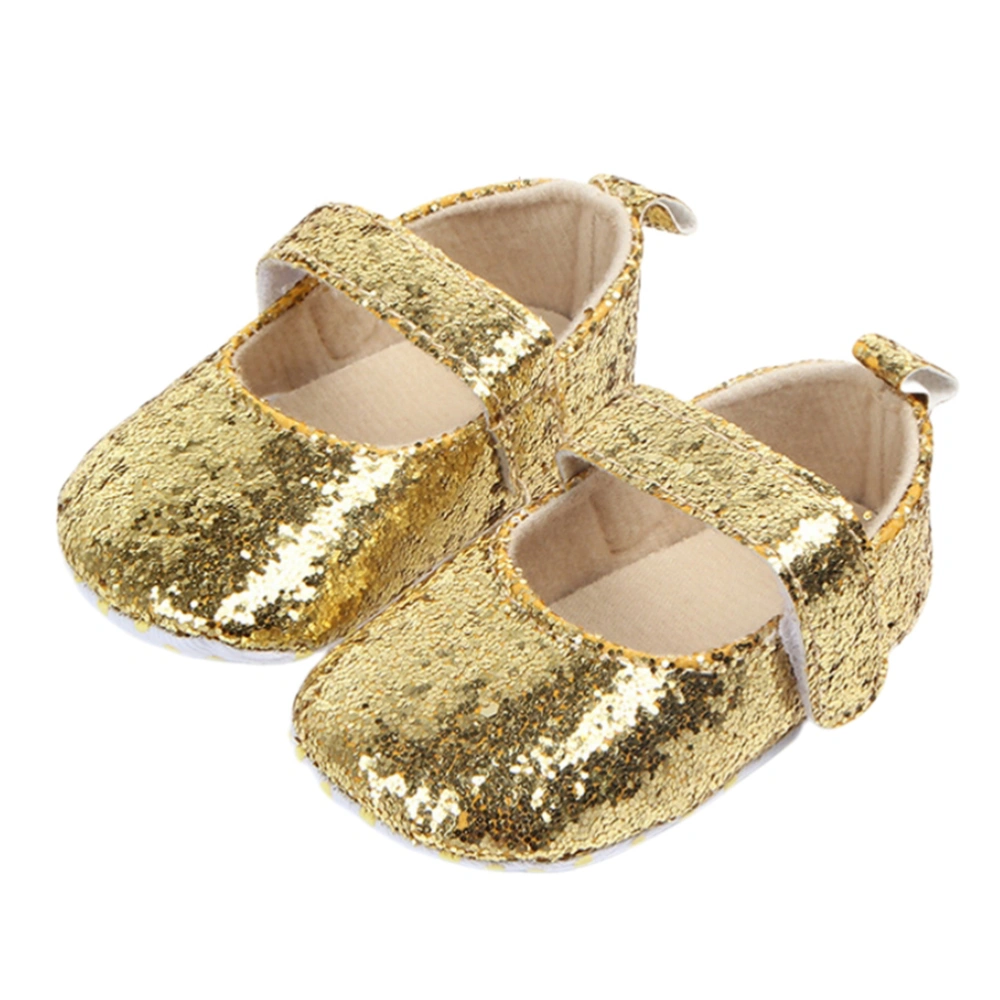 1 Pair Sequin Baby Shoes Non-Slip Walking Shoes Sole Kids Shoes for Baby Girl (Golden 11cm)