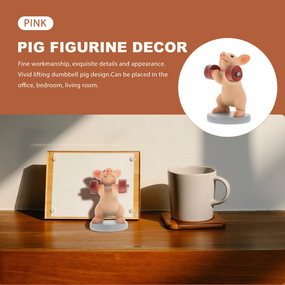 1pc Resin Craft Pig Figurine Small Resin Craft Decor Lifting Dumbbell Pig Decor