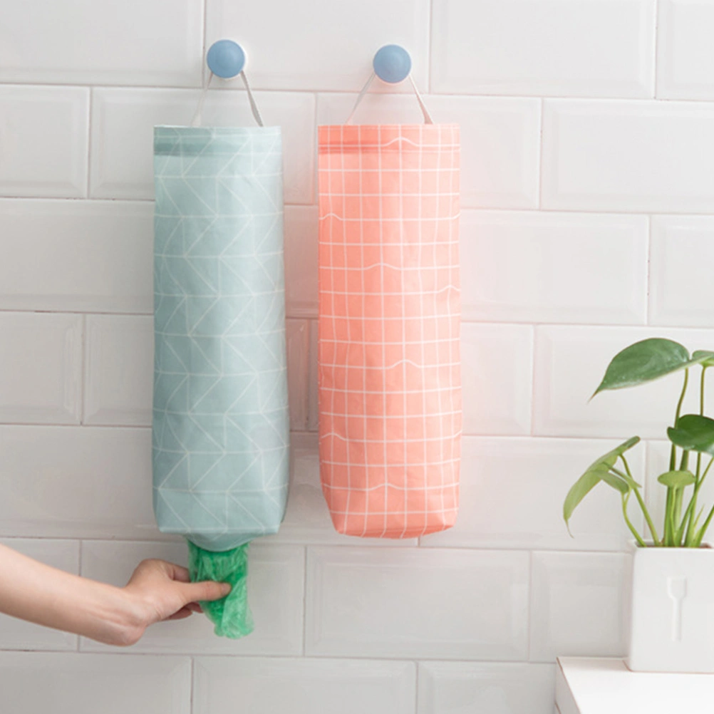 4 Pcs Hanging Garbage Bags Eco-friendly Oxford Cloth Shopping Bags Plastic Bags Storage Pouches (Rectangle Trilateral Circle Plaid Assorted Color)