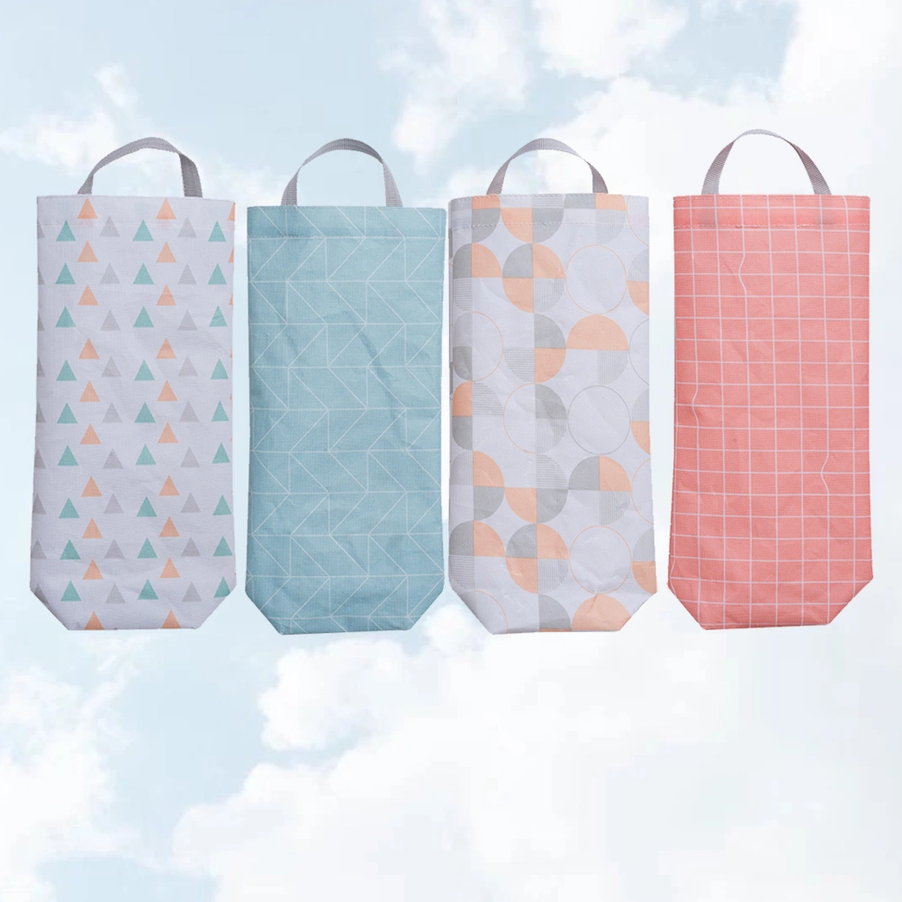 4 Pcs Hanging Garbage Bags Eco-friendly Oxford Cloth Shopping Bags Plastic Bags Storage Pouches (Rectangle Trilateral Circle Plaid Assorted Color)