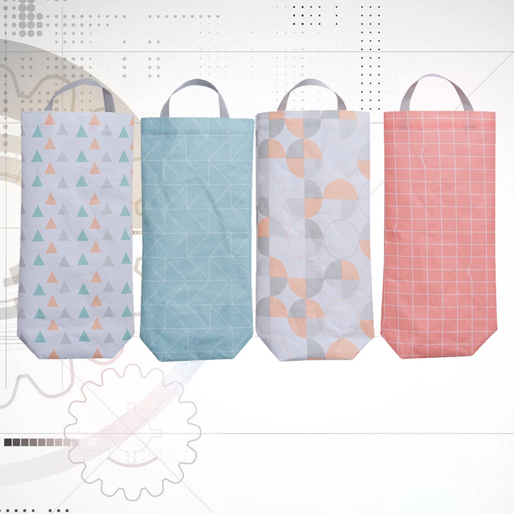 4 Pcs Hanging Garbage Bags Eco-friendly Oxford Cloth Shopping Bags Plastic Bags Storage Pouches (Rectangle Trilateral Circle Plaid Assorted Color)