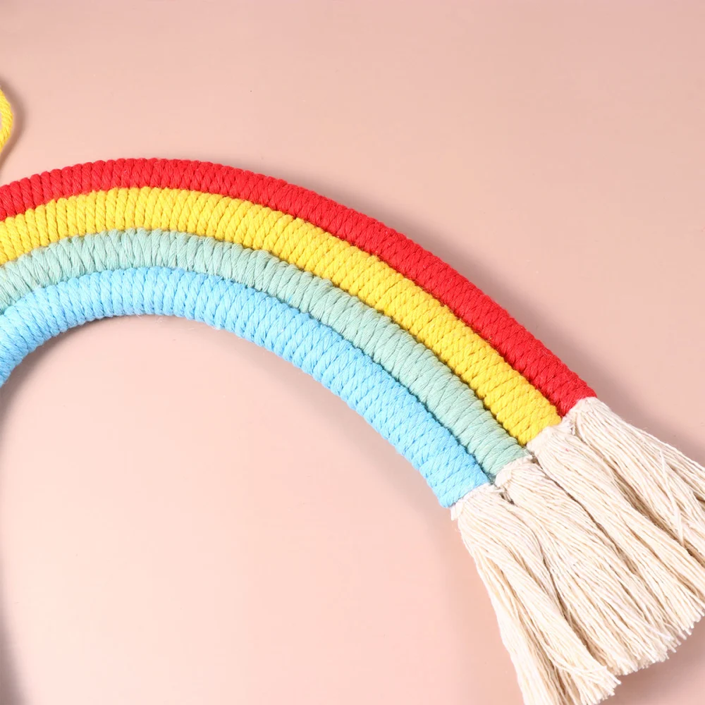 1pc Cotton Rope Pendant Rainbow Handmade Weaving Craft Decor Wall Mounted Hanging Ornament Wall Decoration for Home (Number 4)