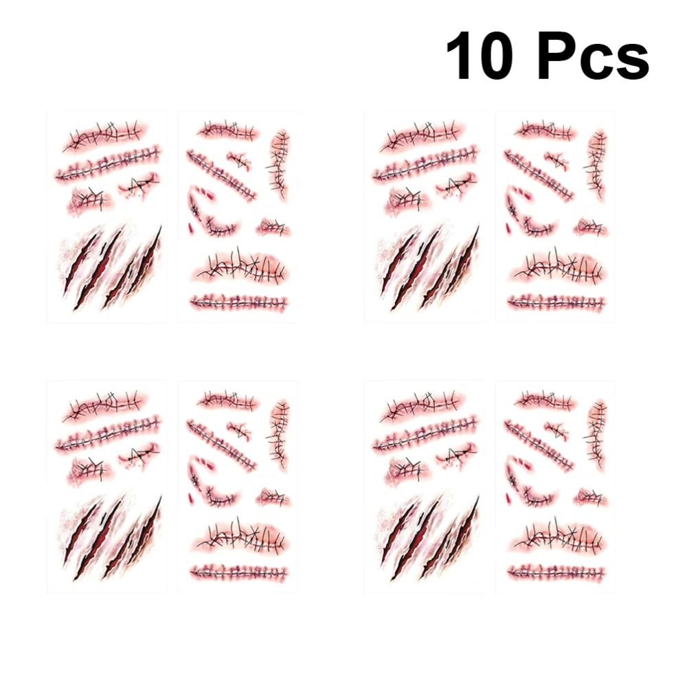 10PCS Halloween Horror Wound Realistic Blood Scar Scar Pattern Sticker