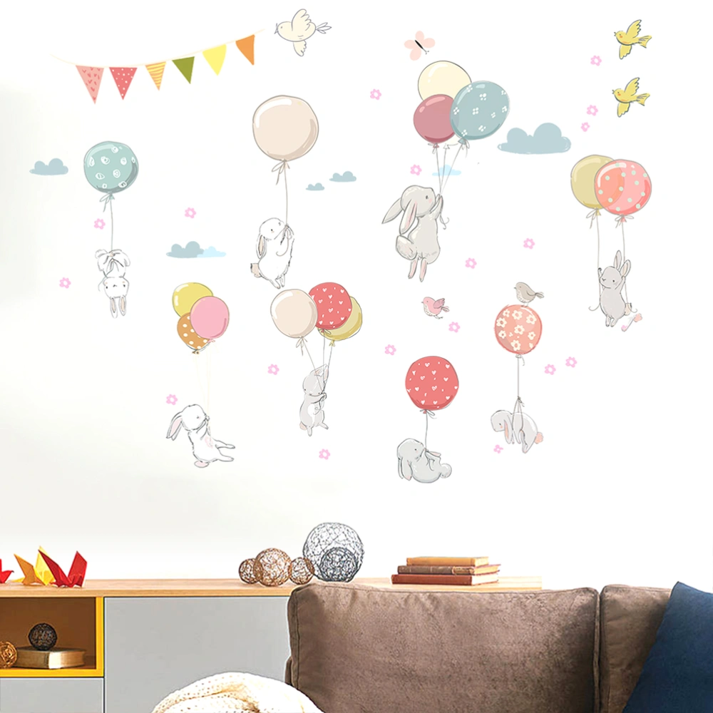 1pc Balloon Flying Rabbit Wall Stickers Removable Waterproof Stickers Modern Home Children Room Decoration Combination Stickers(Grey)