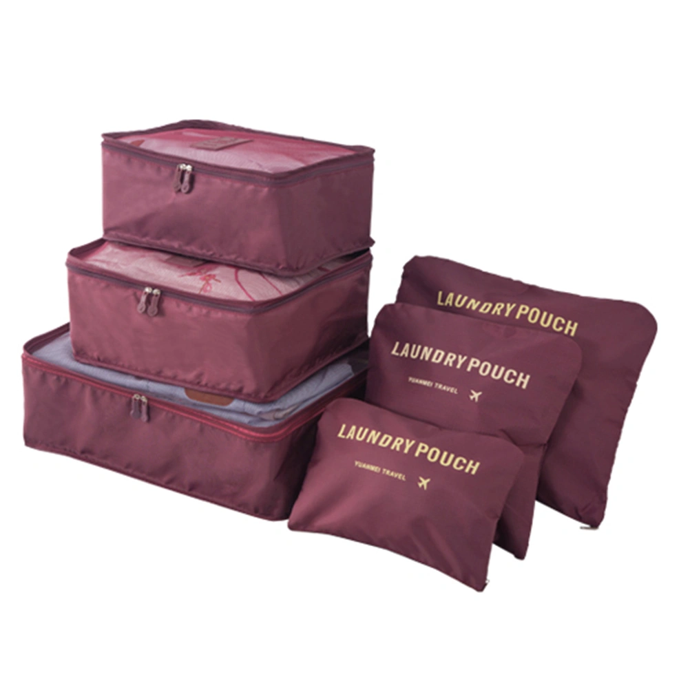 6pcs Travel Packing Bag Space Saver Bags Cubes System Durable Travel Luggage Packing Organizers Clothes Storage Bag with Laundry Bag (Wine Red)
