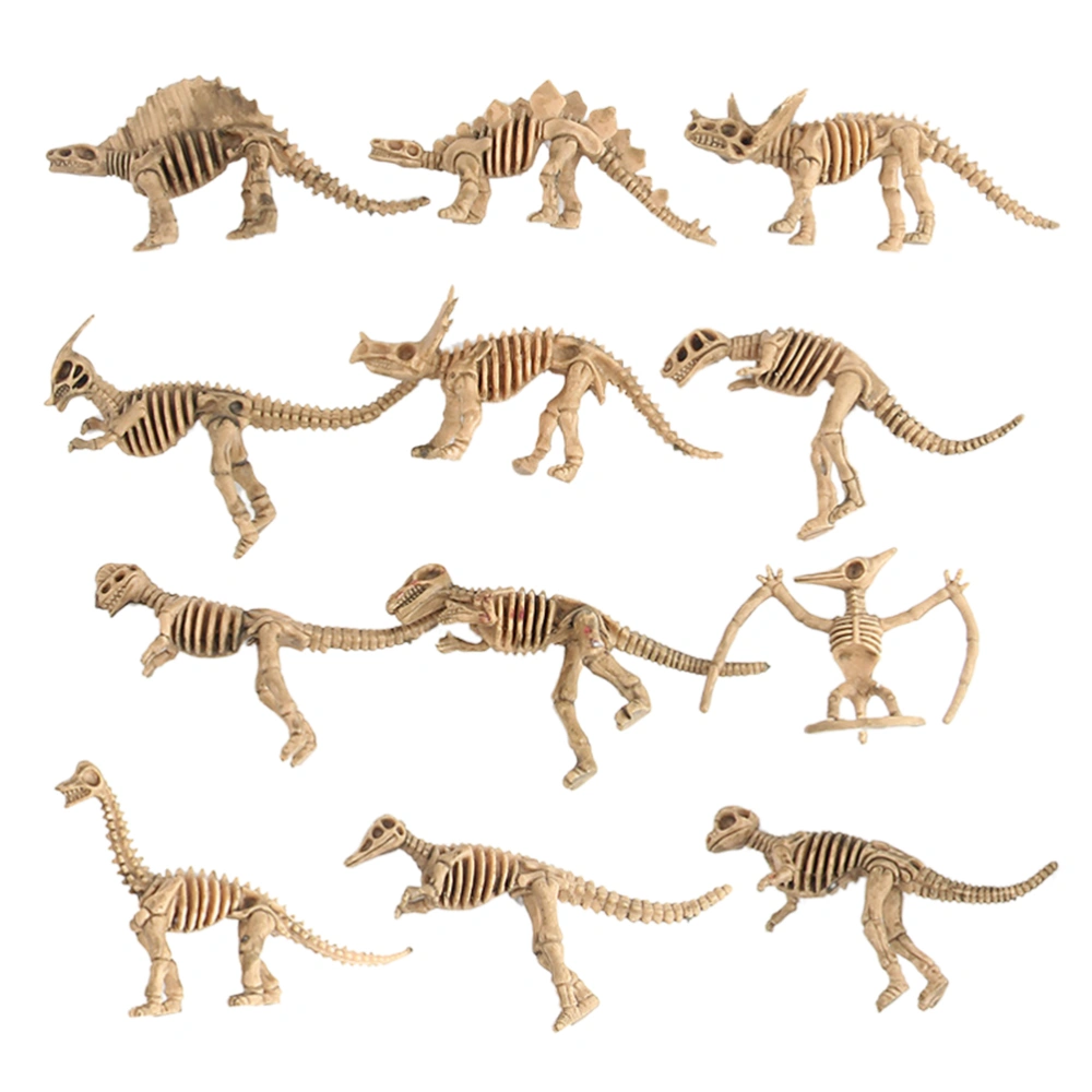 12pcs Mini Dinosaur Skeleton Model Toy Simulation Archeological Excavation Dinosaur Skeleton Creative Desktop Ornament for Home Office (Khaki)