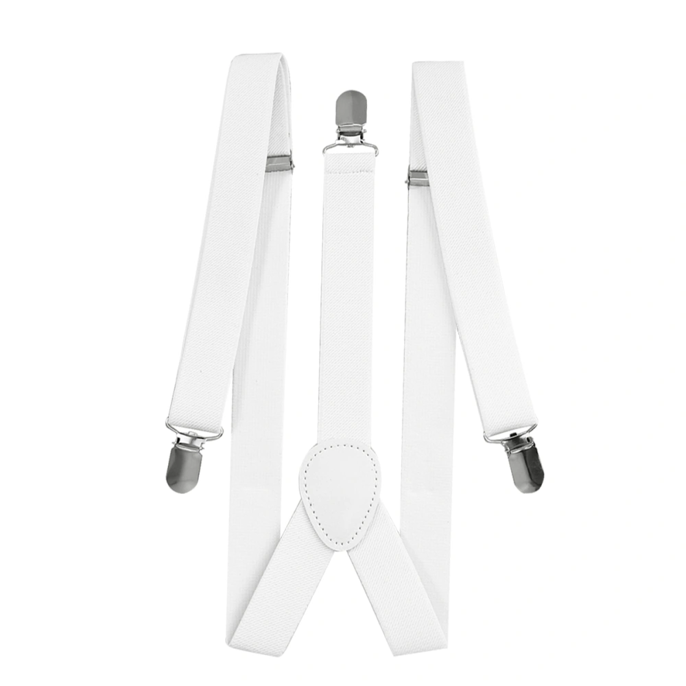 2.5cm Solid Suspenders Y-Shape with 3 Clips for Men and Women (White)