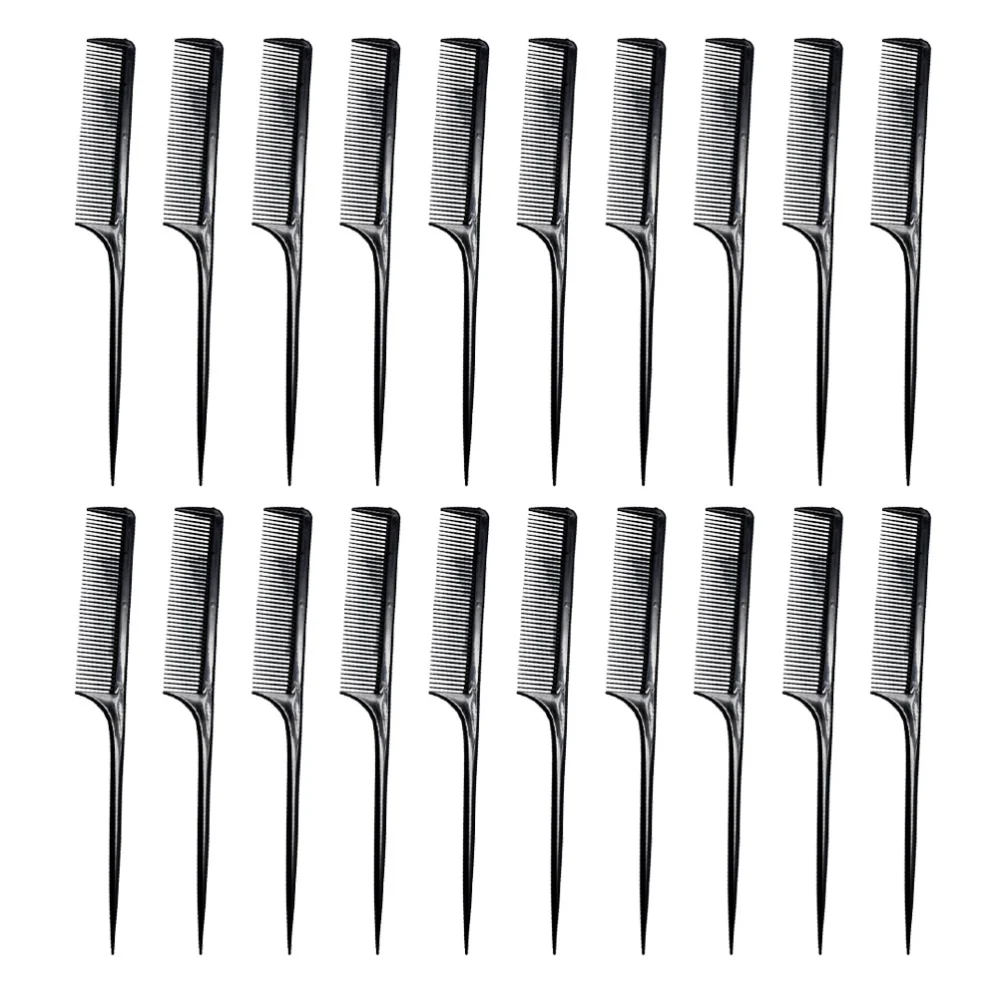 20 Pcs Hairdressing Pointed Tail Comb Bright Color Anti-Static Hair Comb Hair Cutting Comb Barber Tool (Black)