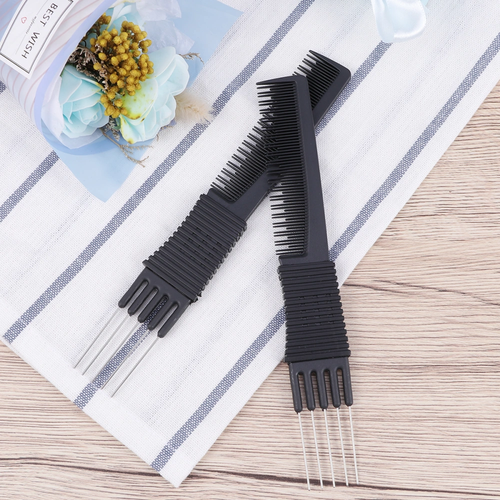 2pcs Black Carbon Fiber Anti-Static Steel Wire Clip Comb Rat-Tail Comb