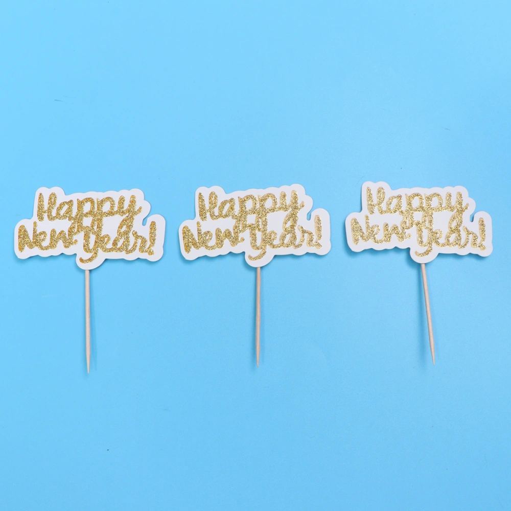 20Pcs HAPPY NEW YEARCake Pick Glitter Cupcake Topper Dessert Cake Decoration Party Supplies(Golden)