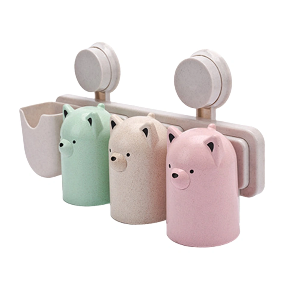 Wheat Straw Cartoon Bear Gargle Tools Kit Wall Mounted Toothbrush Storage Mug With Sunction Cup Toothpaste Storage Rack for Bathroom 