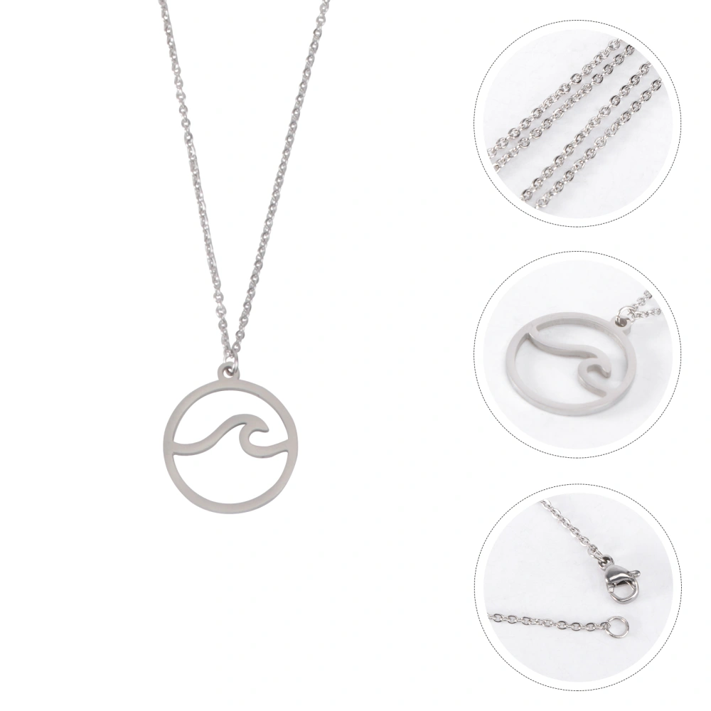 Fashionable Simple Sea Wave Pendant Necklace Delicate Stainless Steel Wrap Round Spindrift Jewelry -Silver (F332A2)