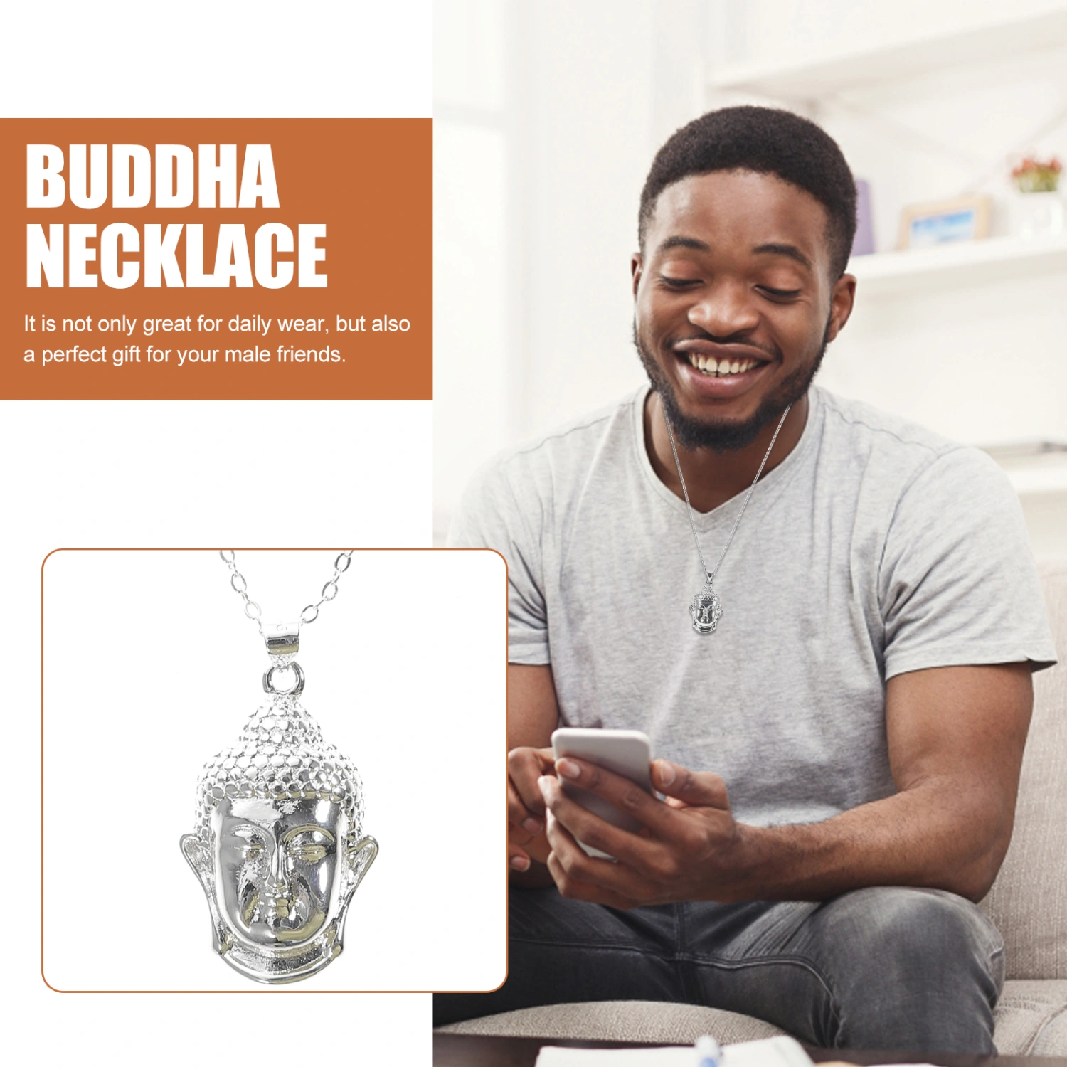 Creative Buddha Charm Neck Chain Titanium Steel Amitabha Pendant Necklace Retro Clavicle Chain for Man