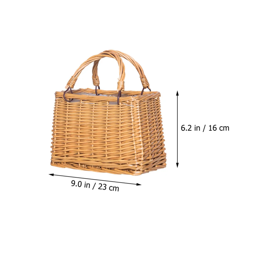 1Pc Rattan Woven Basket Decorative Flower Basket Fruit Packing Basket (Khaki)