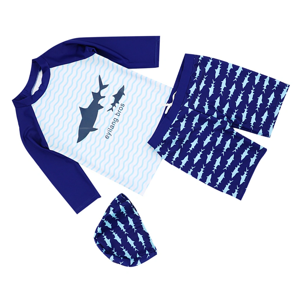 3pcs in 1 Set Shark Swimwear Sunscreen Quick-Drying Swimsuit Suit for Summer Children Surfing (Blue, Suitable Height 95-110cm)