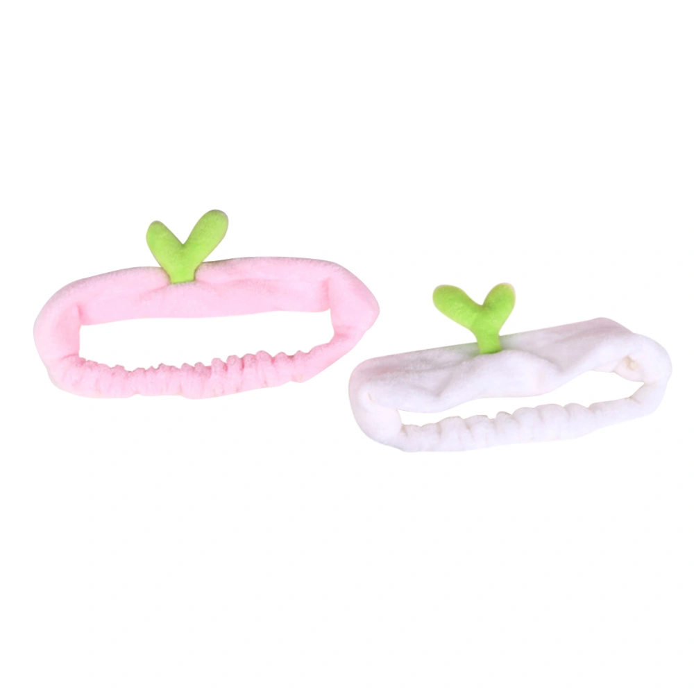 2pcs Makeup Headband Fluffy Sprout Head Wrap for Face Washing and Makeup Applying(White and Pink)