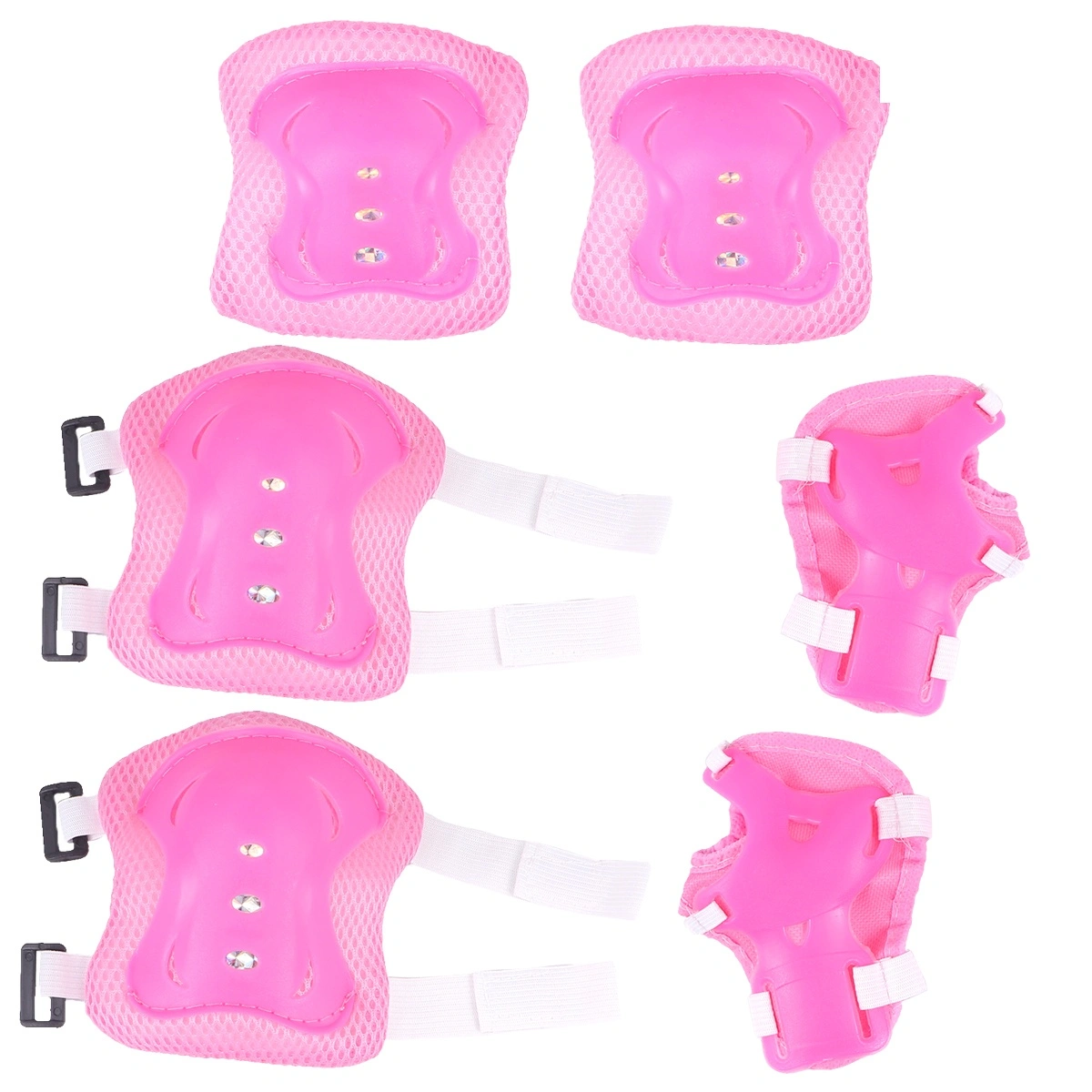 1 Set/6pcs Kids Sports Protective Gear Knee Protector Elbow Pads Wrist Guards for Roller Skating (Pink)