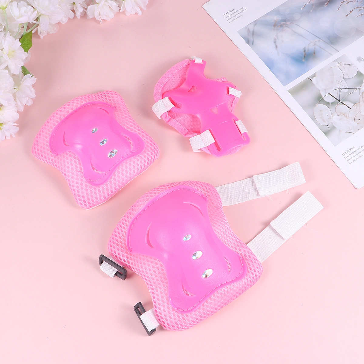 1 Set/6pcs Kids Sports Protective Gear Knee Protector Elbow Pads Wrist Guards for Roller Skating (Pink)