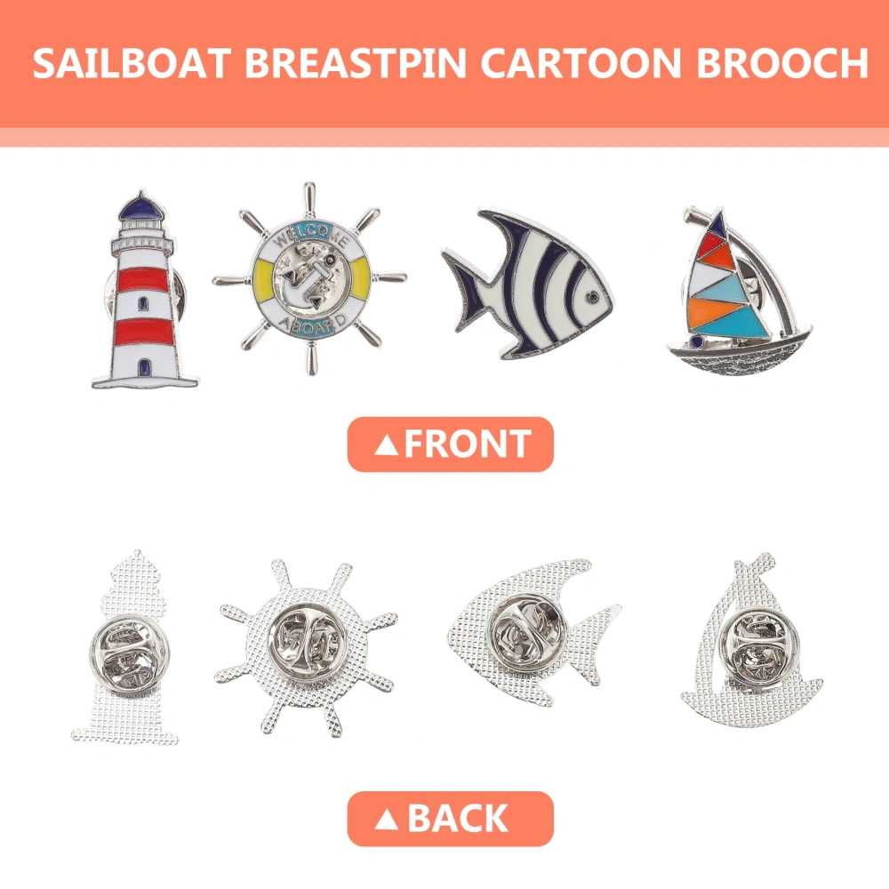 4pcs Sailboat Brooch Lighthouse Goldfish Boutonnieres Cartoon Enamel Creative Clothes Collar Corsage Mixed Pattern