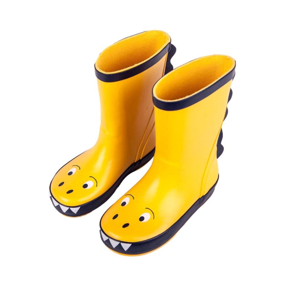 1 Pair Children Cartoon Waterproof Non-slip Rain Boot Dinosaur Pattern Design for Kids (Yellow Size 32 21.5cm Inner Length)