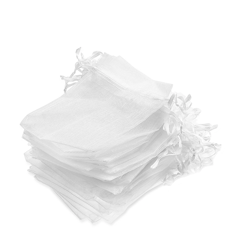 LUOEM 100PCS 7x9cm Organza Drawstring Gift Bags Wedding Favor Bags Jewellery Pouches White