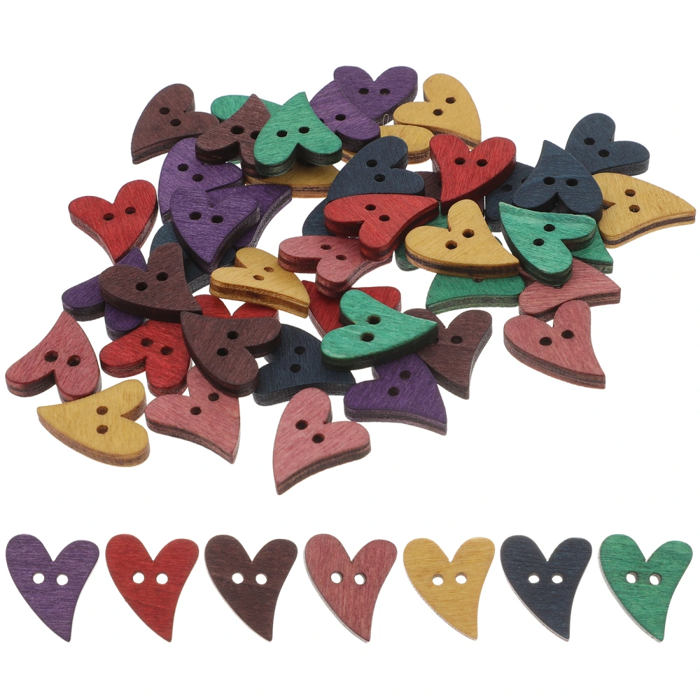 100pcs Heart Shape 2 Holes Wood Buttons Sewing Craft Scrapbooking (Random Color)