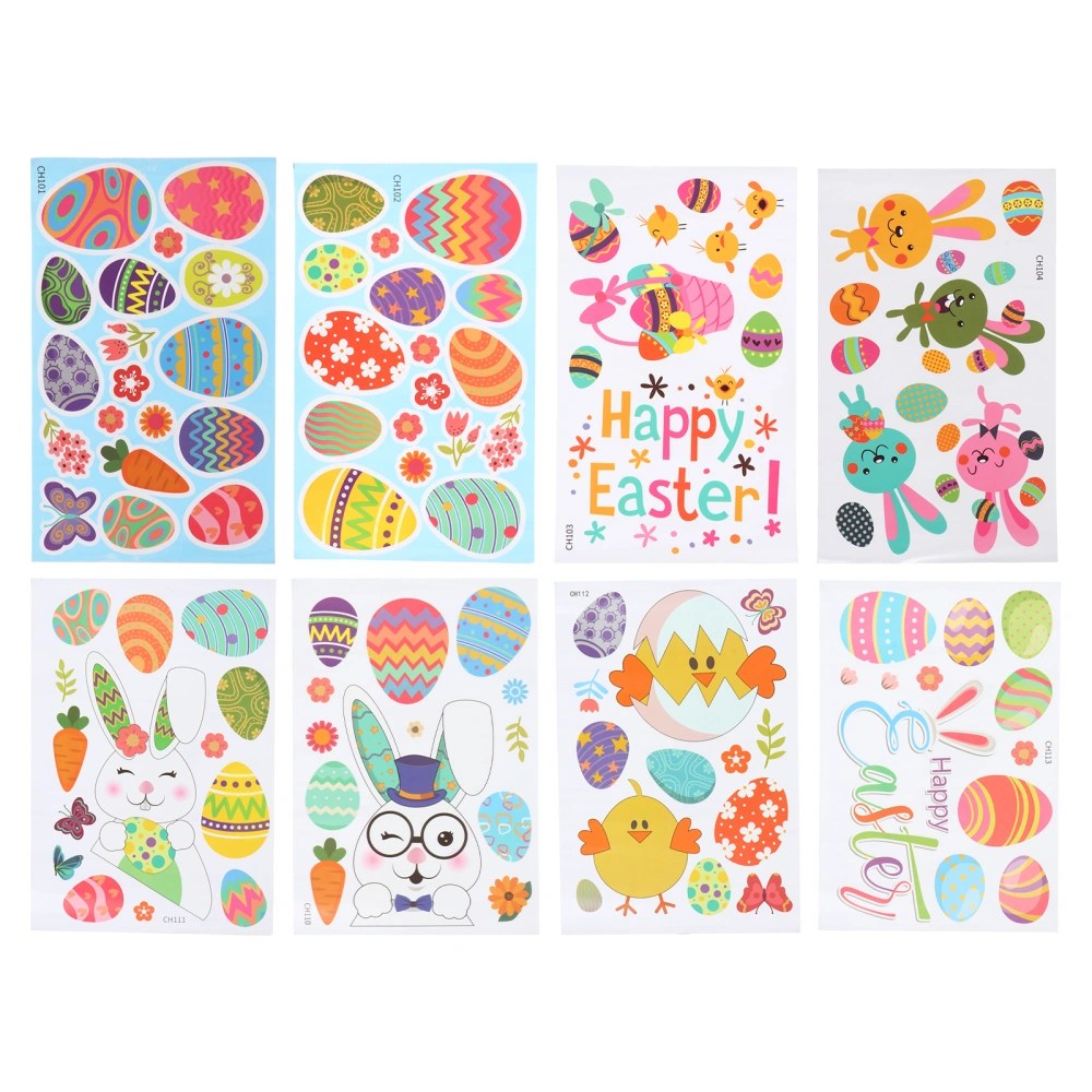 8 Sheets Decorative Easter Eggs Decal Colorful Easter Bunny PVC Wall Decals