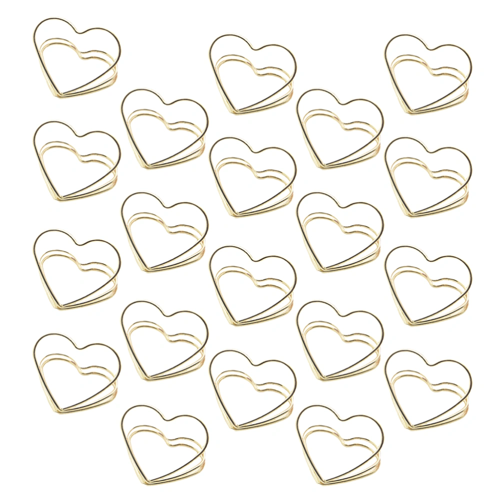 20pcs Metal Double Layer Love Shaped Memo Clips Business Cards Holders (Golden)