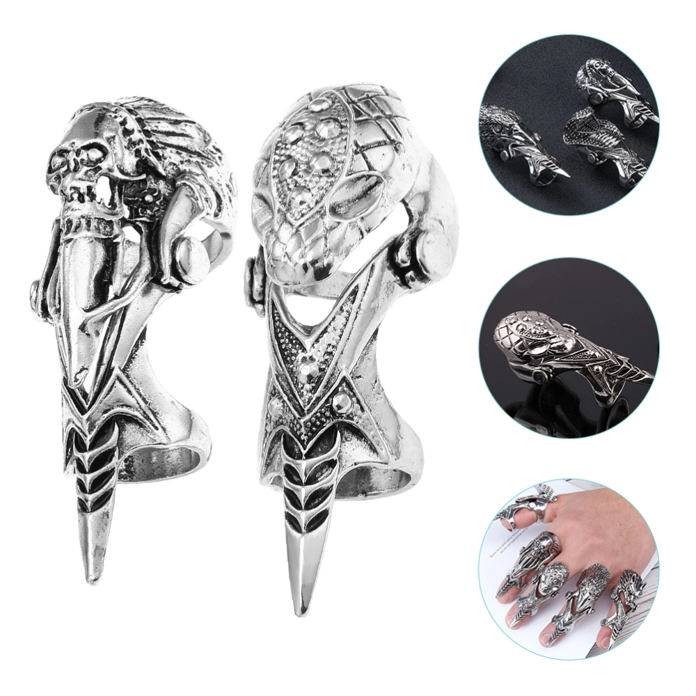 2Pcs Retro Full Finger Ring Gothic Ring Punk Costume Accessory for Women Men