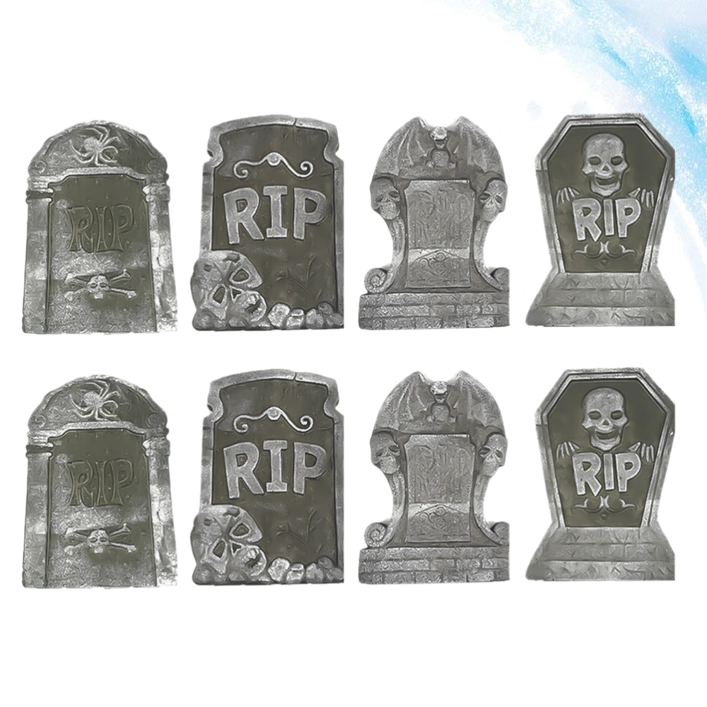 8pcs Bar Tombstone Props Skull Props Halloween Skull Heads Oranment Simulation Skull Tombstone Props (Random Style)