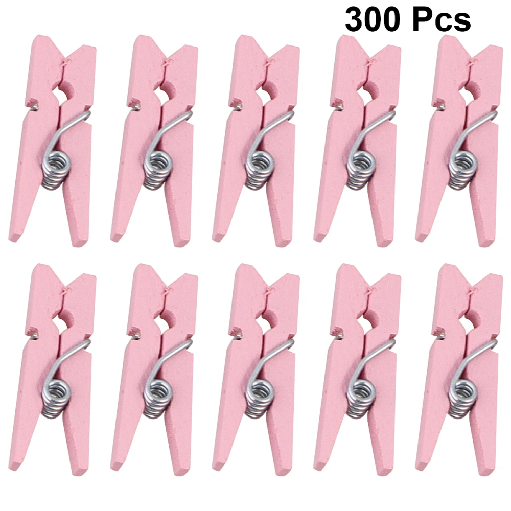 300PCS Mini Small Clip Multi-purpose Wooden Clips Photo Pictures Clamps Holder (Pink)