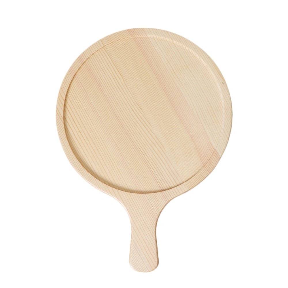 Round Pine Wood Tray with Handle Creative Dinner Plate Serving Trays for Pizza Breads Pastry (10inch)