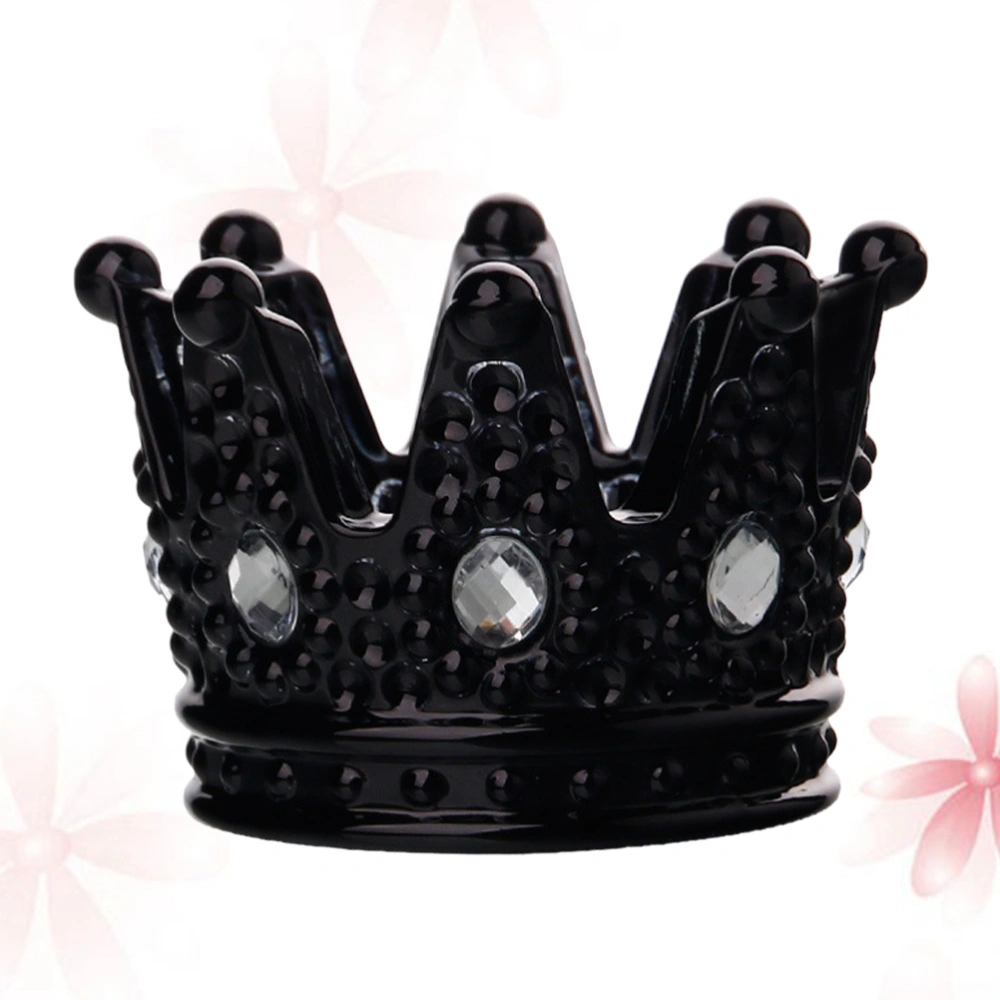 Mini Glass Ashtray Glass Candle Holder Crown Shaped Tobacco Jar European Style Desktop Decoration (Black + White Rhinestone)