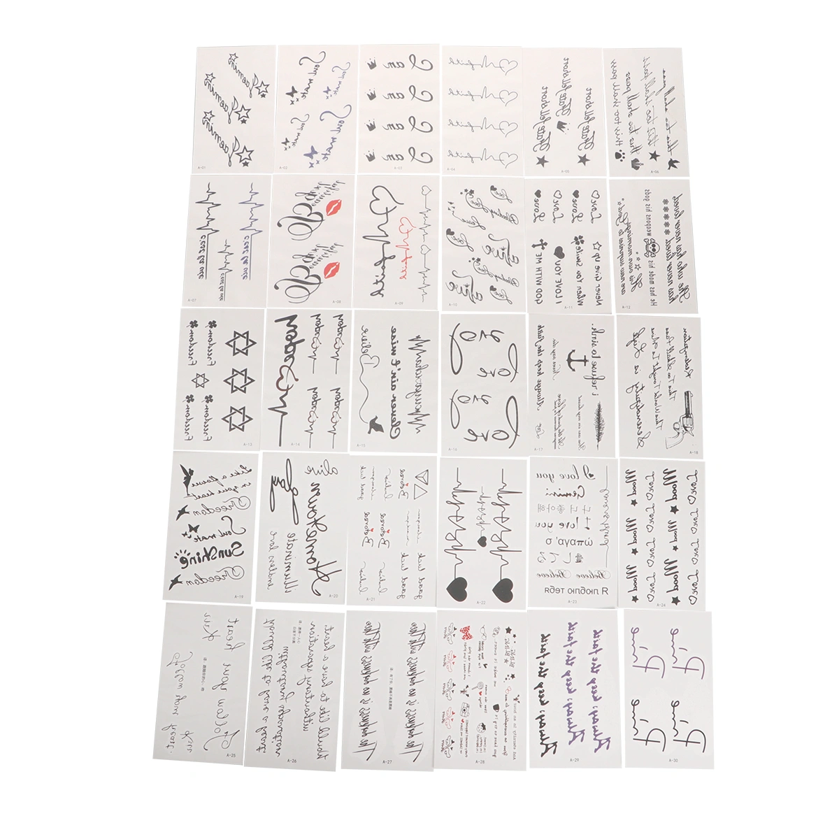 30Pcs Stickers Waterproof Decals Lasting Flower Pattern Stickers English Letters Temporary Tattoos A Set