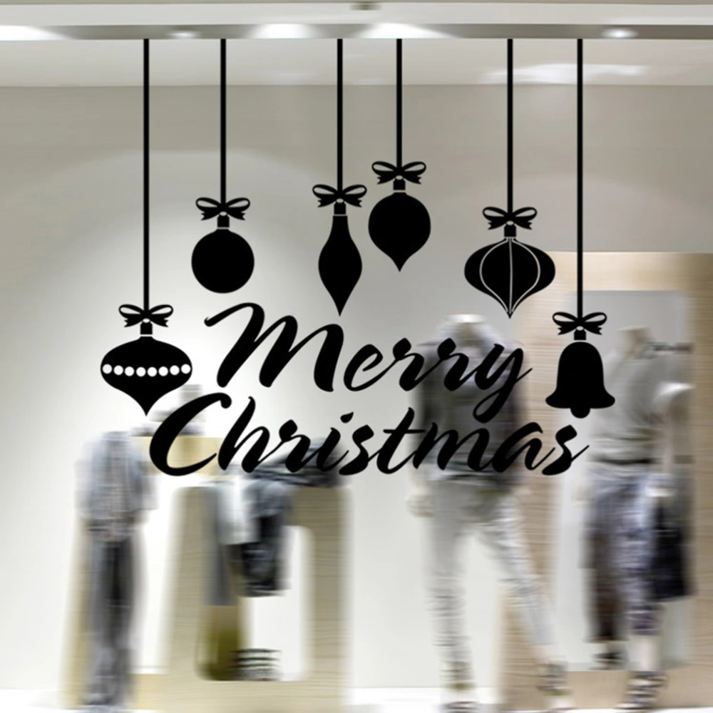 Merry Christmas Letter Mirror Wall Sticker Removable PVC Sticker DIY Adhesive Background Wall Decal (Black)