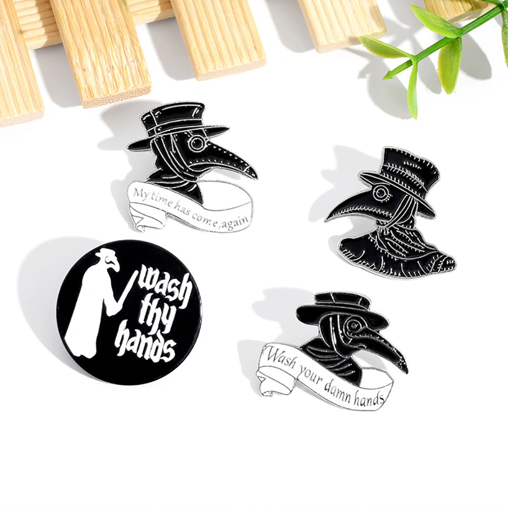 6pcs Plague Doctor Crow Enamel Pin Badge Crow Brooches Lapel Pin Jeans Brooch