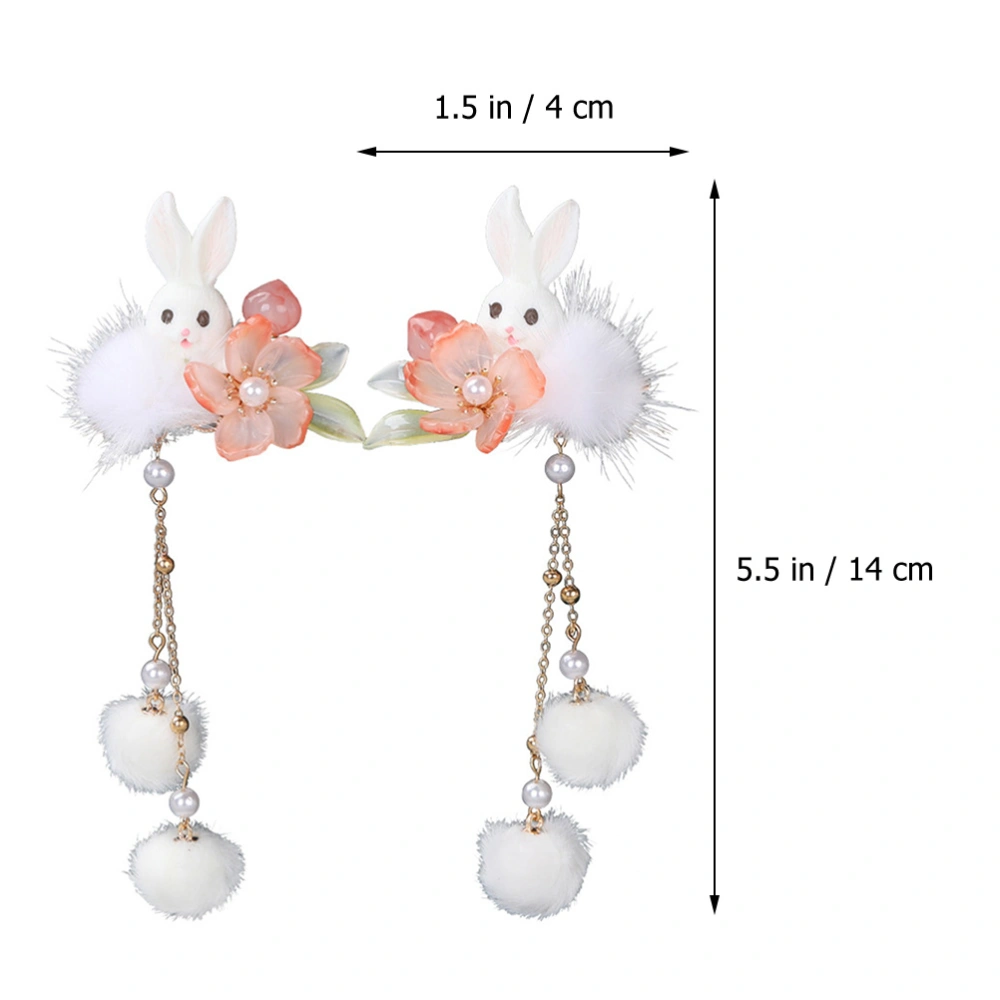 1 Pair Bunny Hairpins Tassel Pompom Hair Clips Easter Hair Accessories for Girls