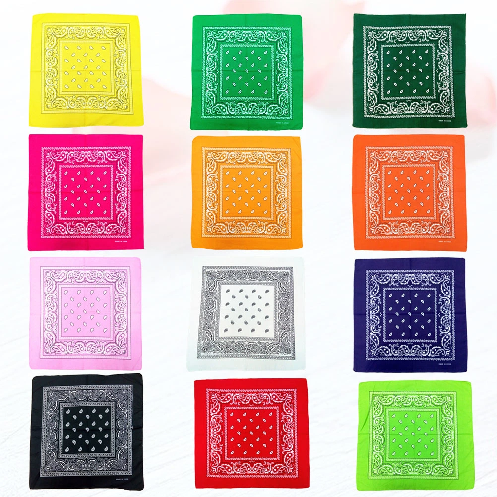 12pcs Printing Headscarf Large Square Towel Multipurpose Handkerchiefs Polyester Shawl Scarf Decorative Towel