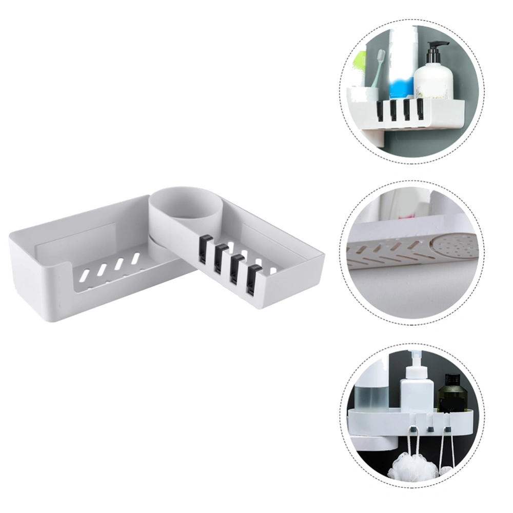 1pc Punch Free Adhesive Rotary Bathroom Storage Rack Storage Shelf (White)