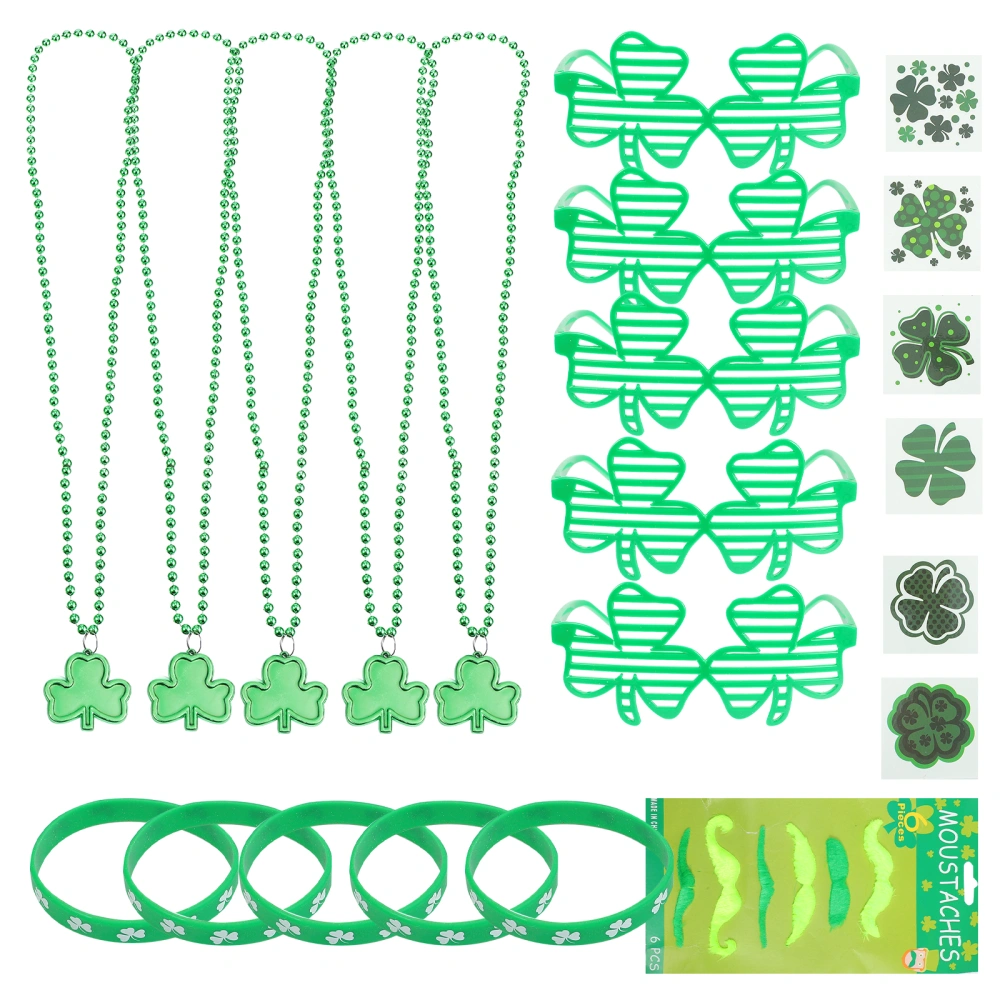 1 Set St. Patrick's Day Party Props Shamrock Glasses Sticker Necklace Photo Prop