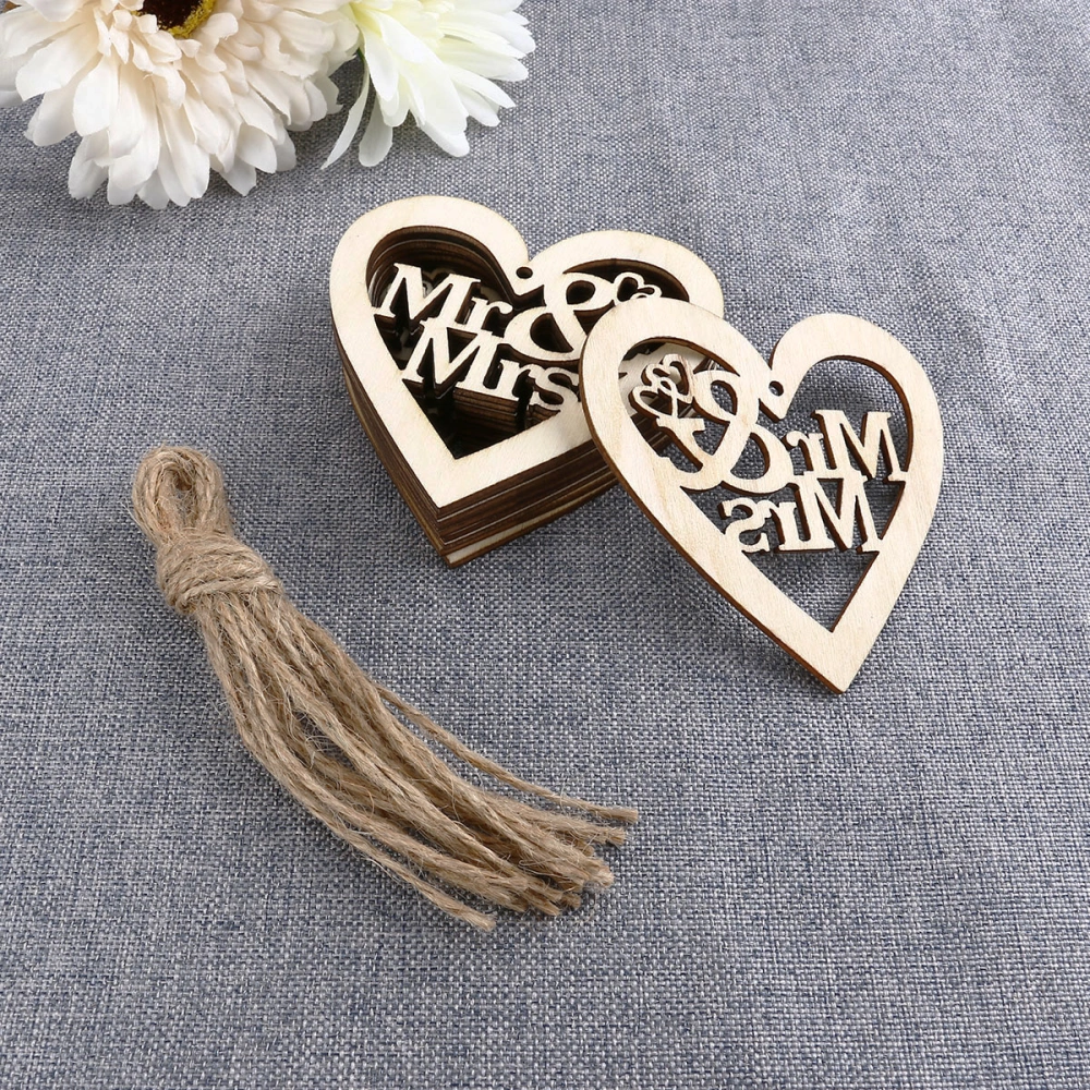 20 Pcs Wooden Hanging Ornament Heart Shaped Mr and Mrs Hanging Adornment Wedding Anniversary Party Hanging Pendant